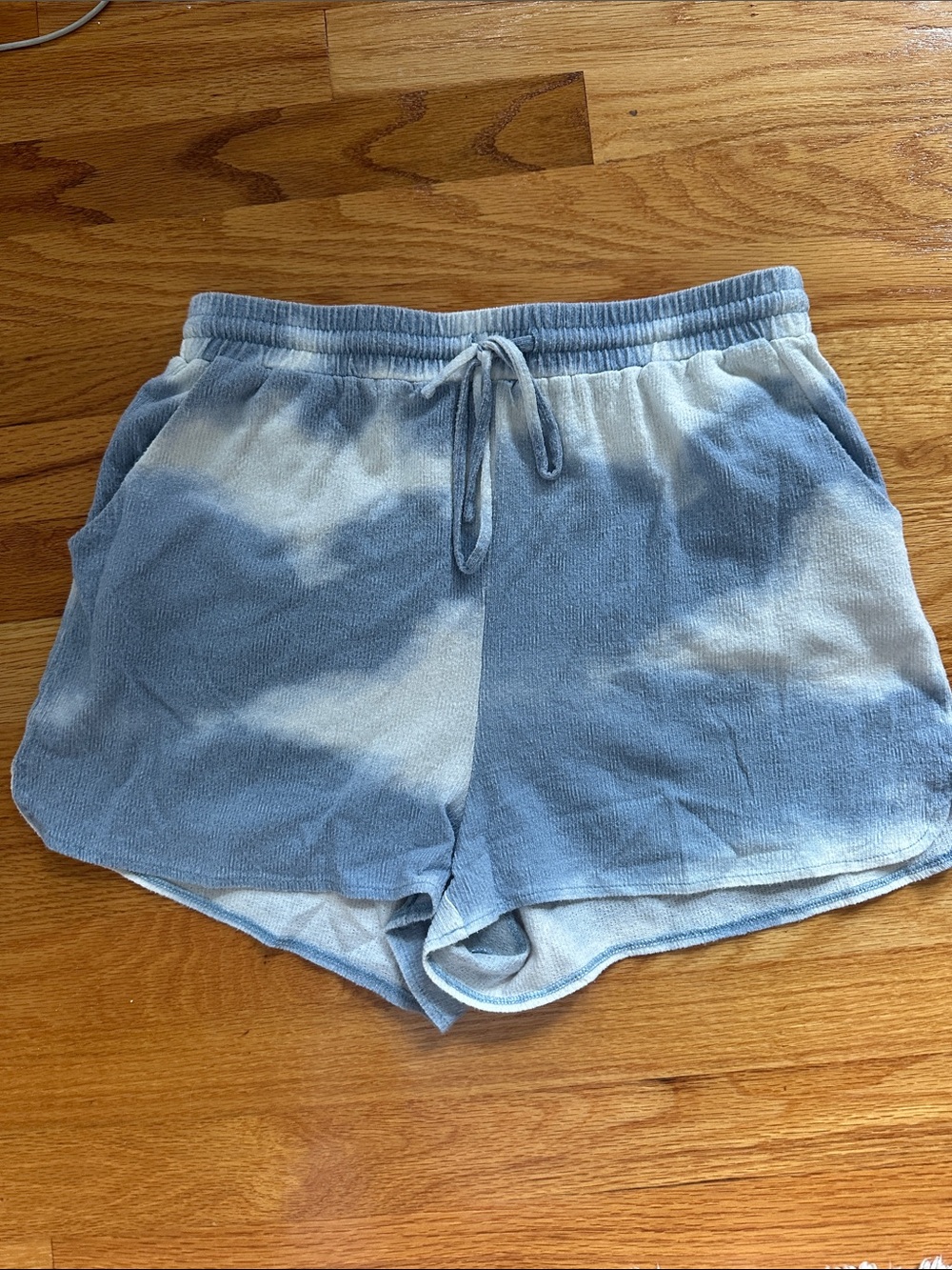 Women's Light Blue Tie-Dye Athletic Lounge Shorts with Drawstring